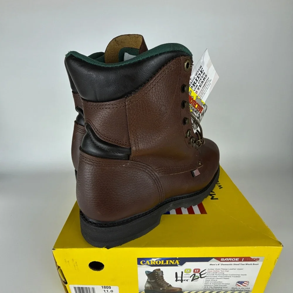 Carolina Sarge 1809 Men 8 Inch Steel Toe Work Boots Brown Leather Size 11 2E New